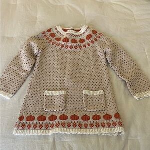 Cream & Rust Knit Sweater Dress with Pumpkin Motif